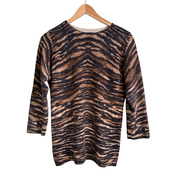 Talbots 100% Cashmere Animal Print Pullover Sweater Sm Classy Soft Office Work - Picture 1 of 5